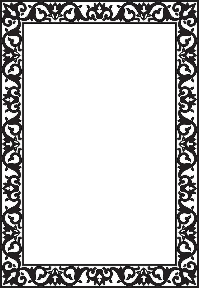 Vector monochrome black square Turkish ornament. Endless ottoman national border, frame.