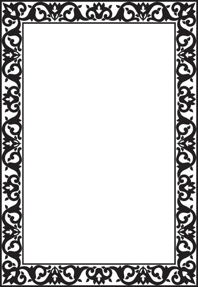 Vector monochrome black square Turkish ornament. Endless ottoman national border, frame.