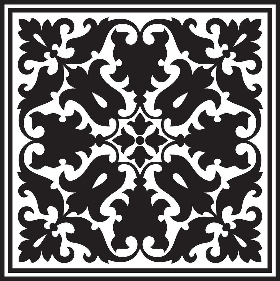 Vector square monochrome black ornament of ancient Rome. Roman classical European pattern, tile.