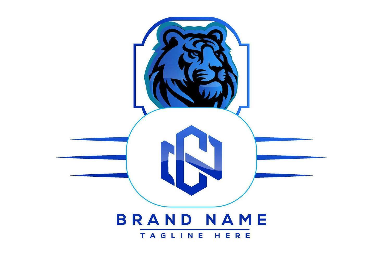 CN Tiger logo Blue Design. Vector logo design for business.