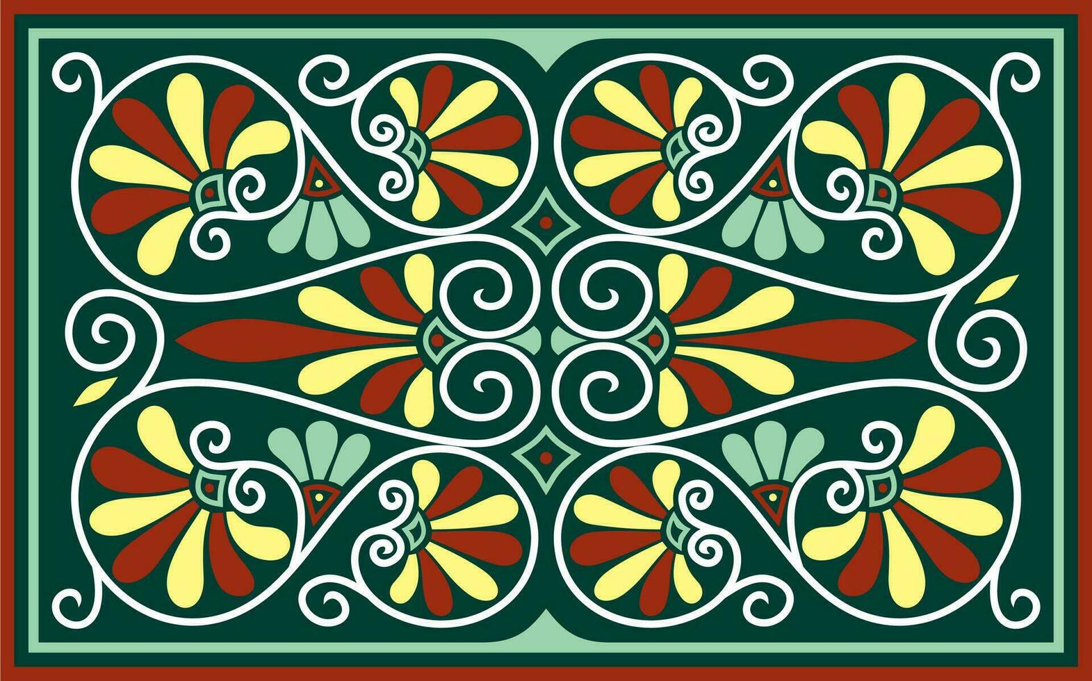 Vector colored green square classical ornament of Ancient Greece and Roman Empire. Tile, Arabesque, Byzantine pattern