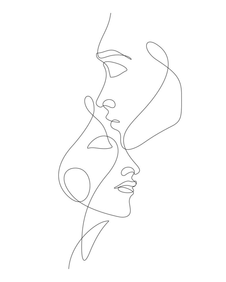 forehead kiss of couple decorative art continuous one line drawing vector