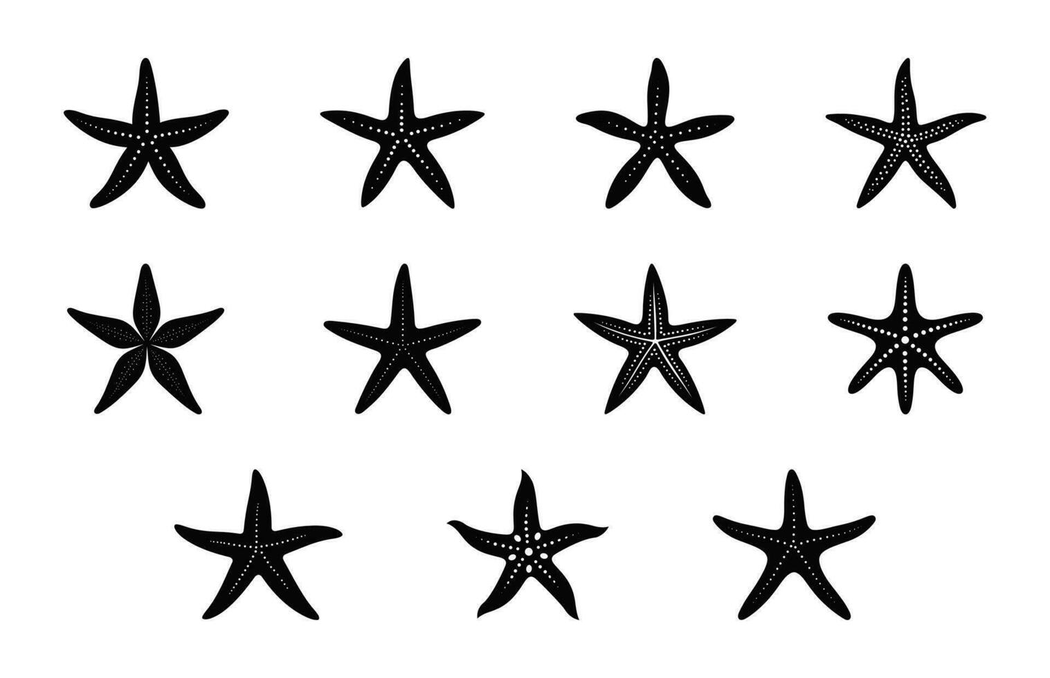 estrella de mar negro silueta vector colocar, estrella de mar icono siluetas haz