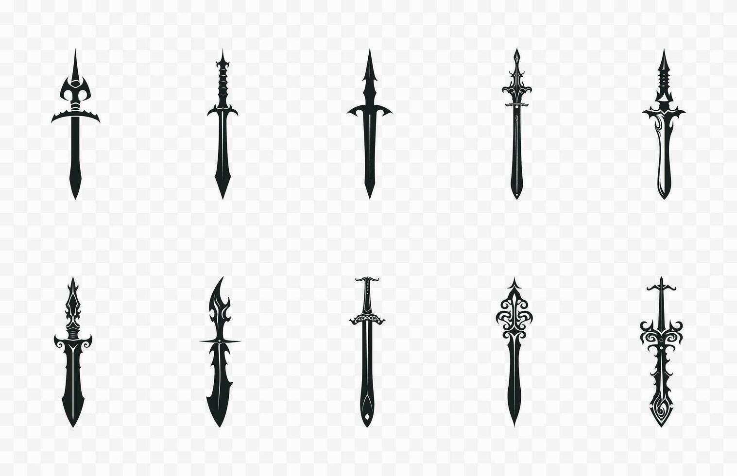 Medieval Sword Vector Silhouette set, Medieval Weapon black Silhouettes bundle