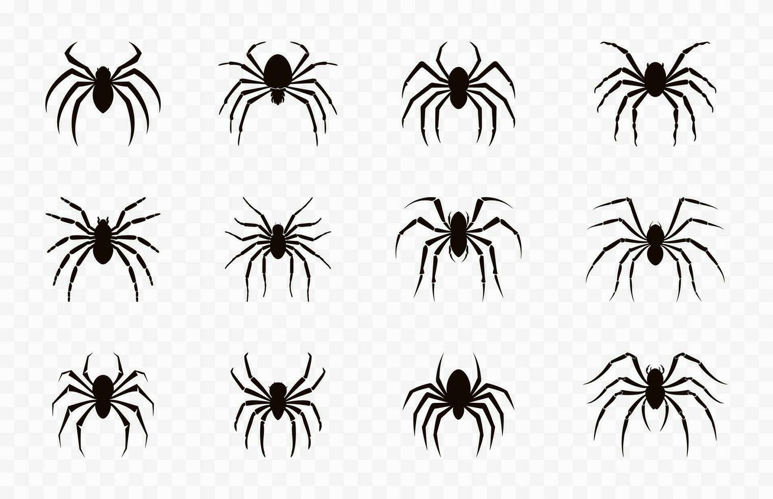 Spider Silhouettes vector set, Spiders black silhouette bundle