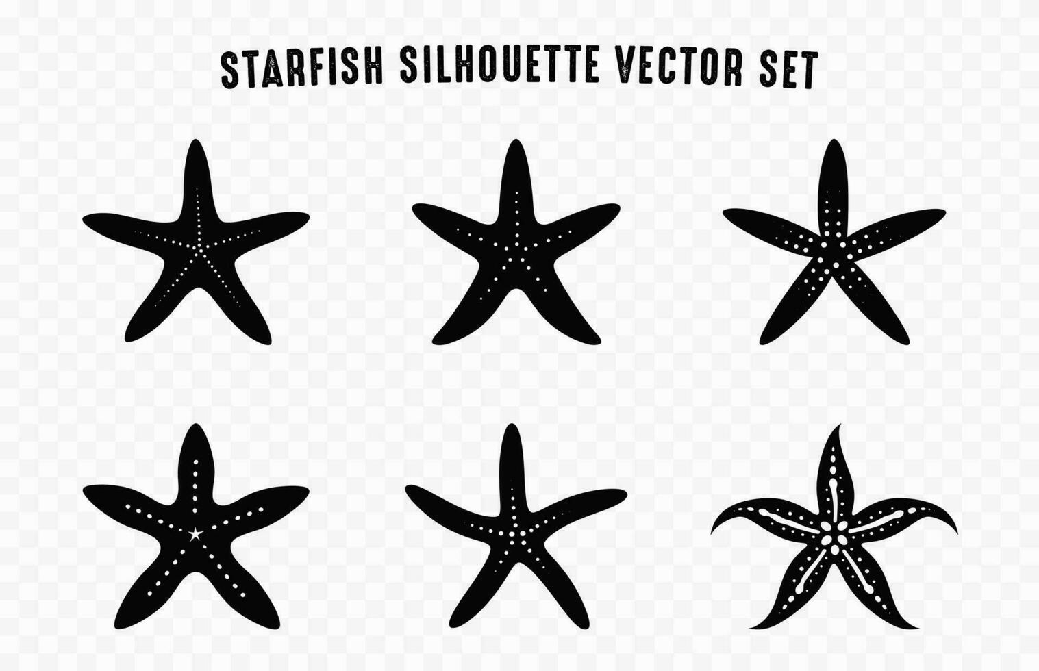 estrella de mar negro silueta vector colocar, estrella de mar icono siluetas haz