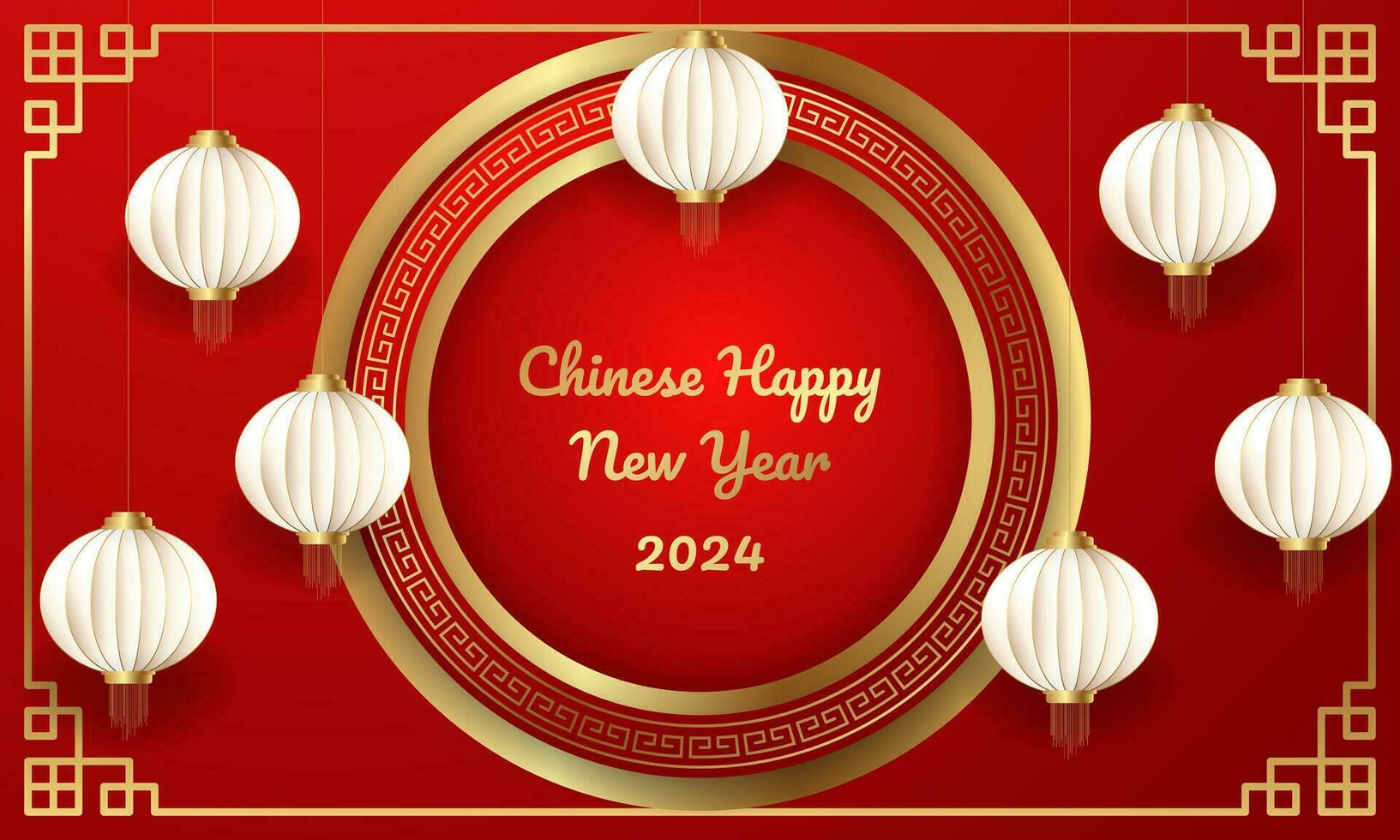 chino contento nuevo año con linterna en rojo antecedentes. - vector. vector