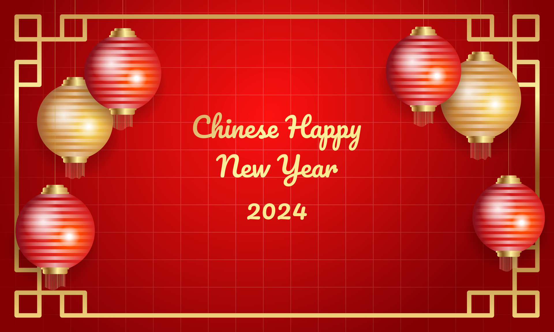Chinese happy new year with lantern on red background. Vector