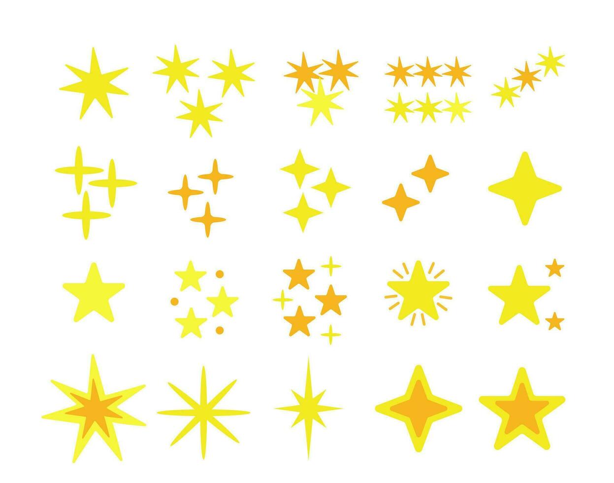 Set of star vector shapes. Yellow sparkles set. Templates for design, posters, projects, banners, logo, and business cards