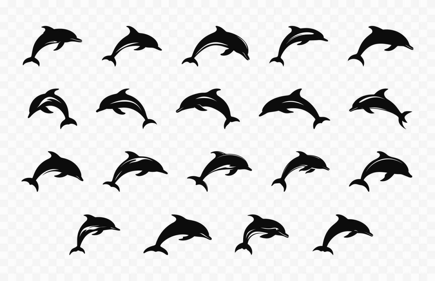 Dolphin black silhouettes vector Set, Dolphins silhouette clipart bundle