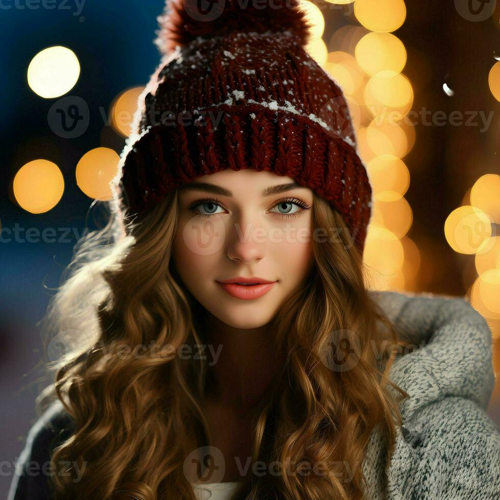 AI generated A Beautiful Woman in the Snowy Christmas photo