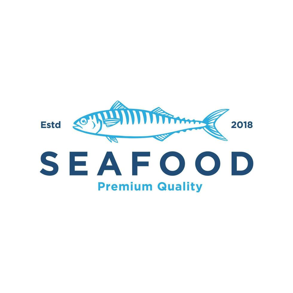 Logo Mackerel silhouette seafood shop label, design elements, emblem template vector