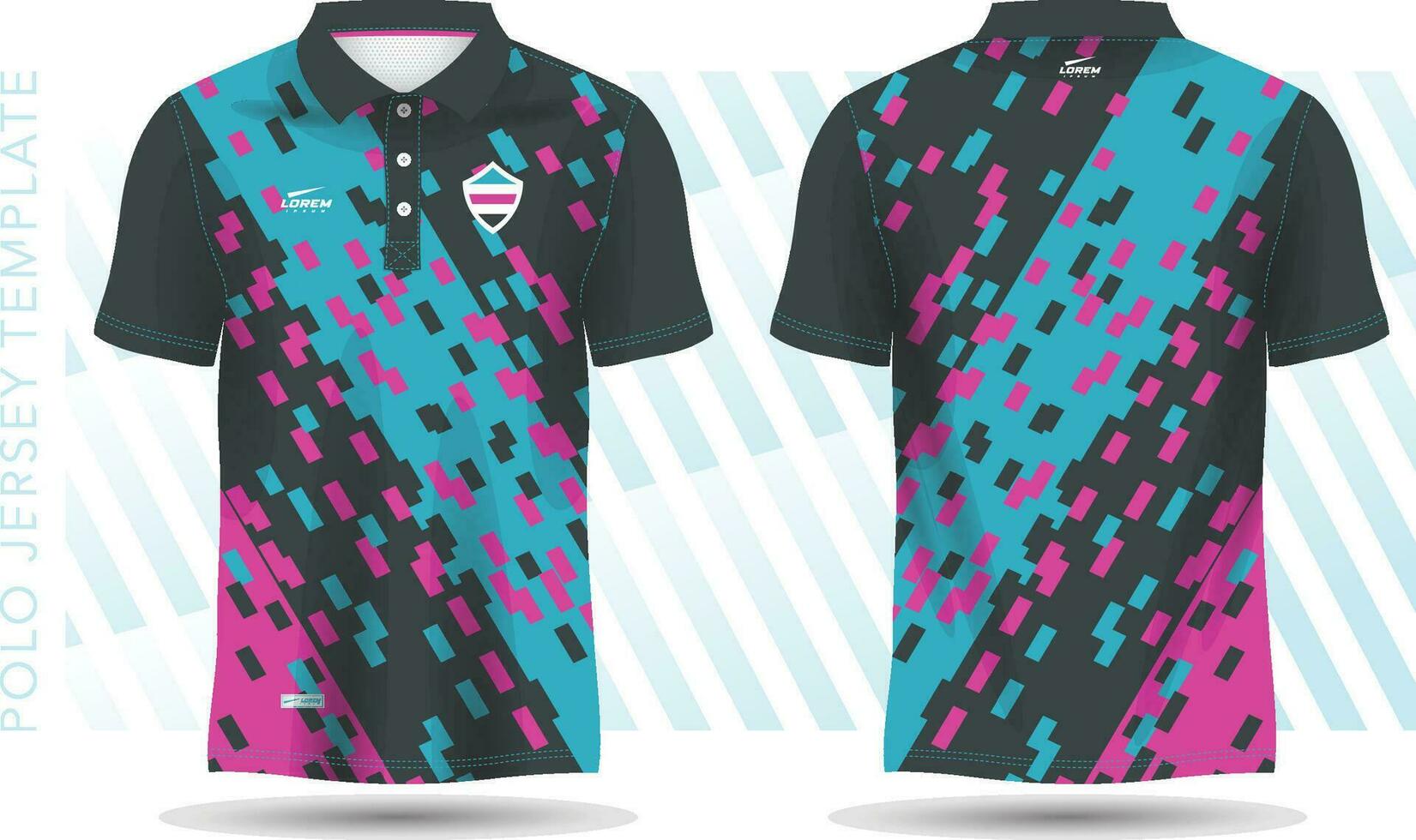 T-shirt Polo turquoise jade and pink template for soccer jersey, football kit, golf, tennis, sportswear. uniform front and back view. vector