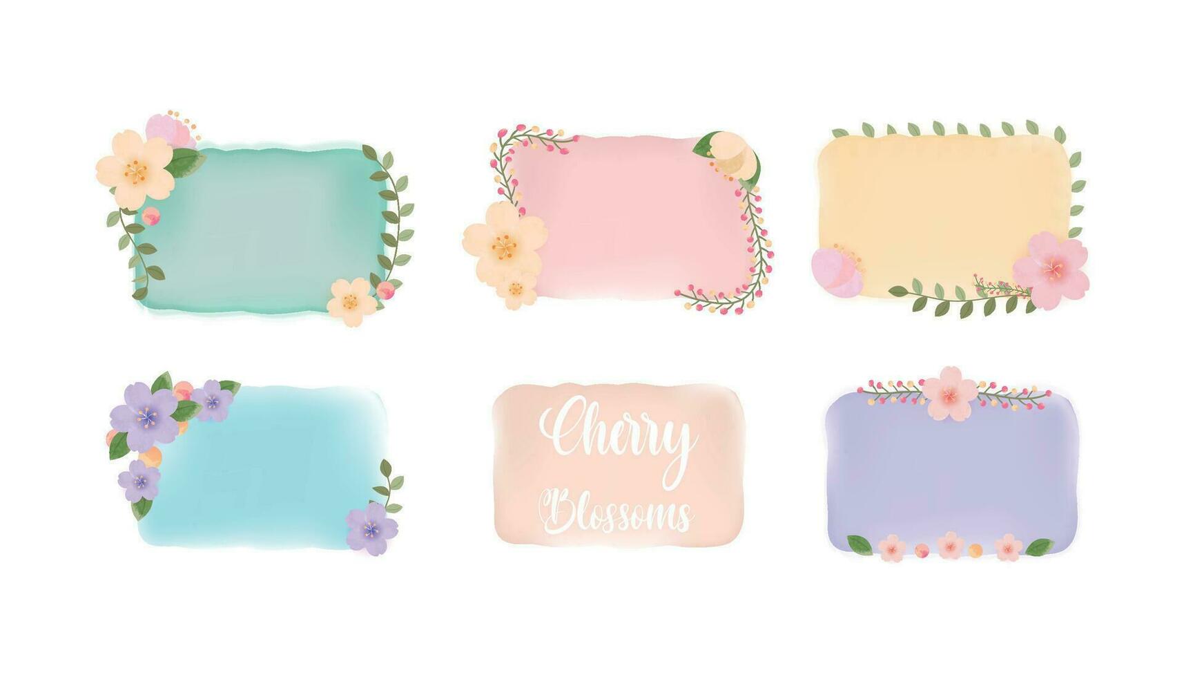 Light watercolor textured cherry blossom border collection, titles, cards vector