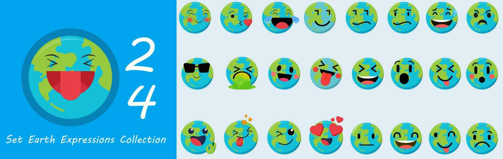 Set of cute planet Earth emoticons. Earth character in different expressions. Can be use icon, logo, tempate, earth day. vector