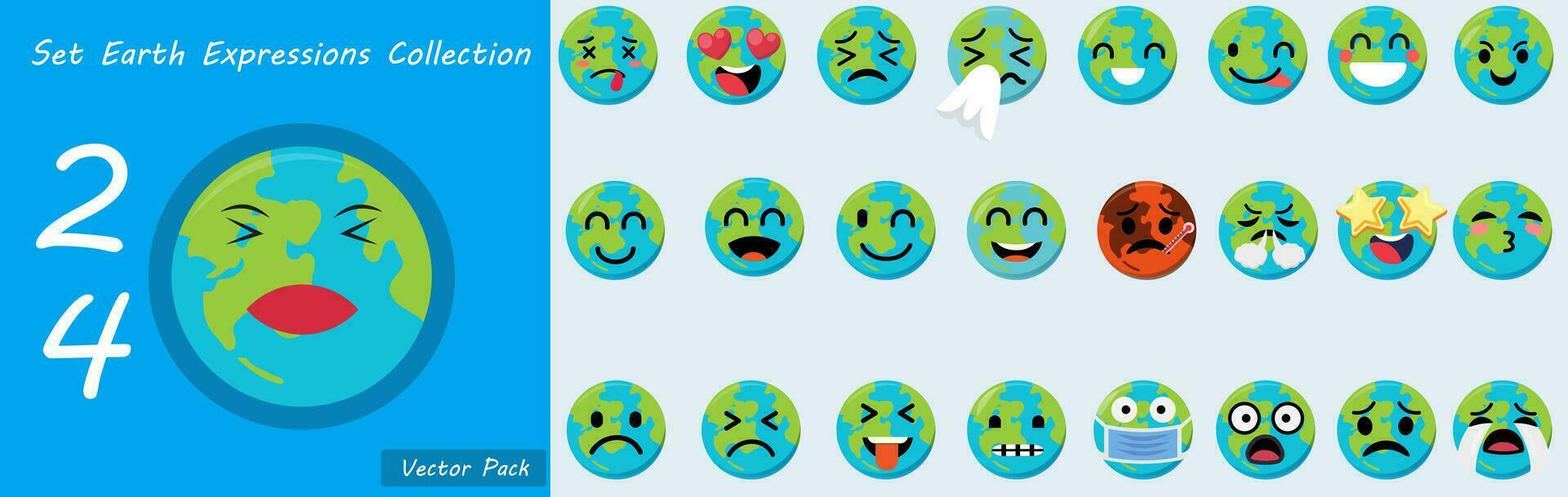 Set of cute planet Earth emoticons. Earth character in different expressions. Can be use icon, logo, tempate, earth day. vector