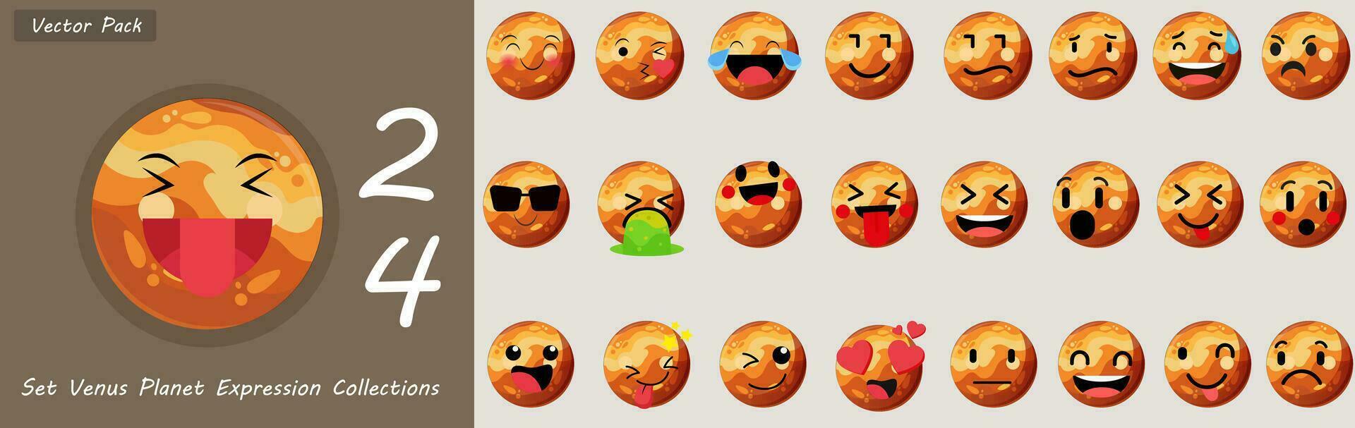 Set of cute venus planet emoticons. Venus character in different expressions. Can be use icon, logo, template, web design, vector