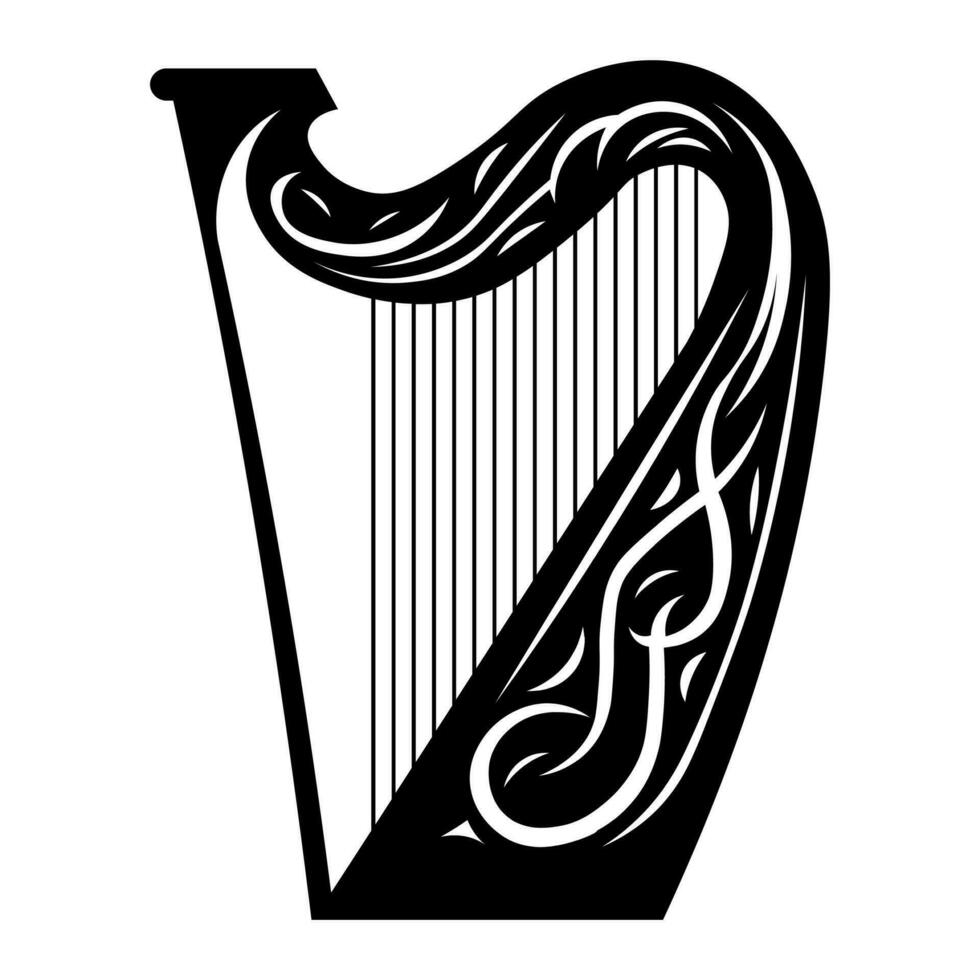 Harp black vector icon isolated on white background