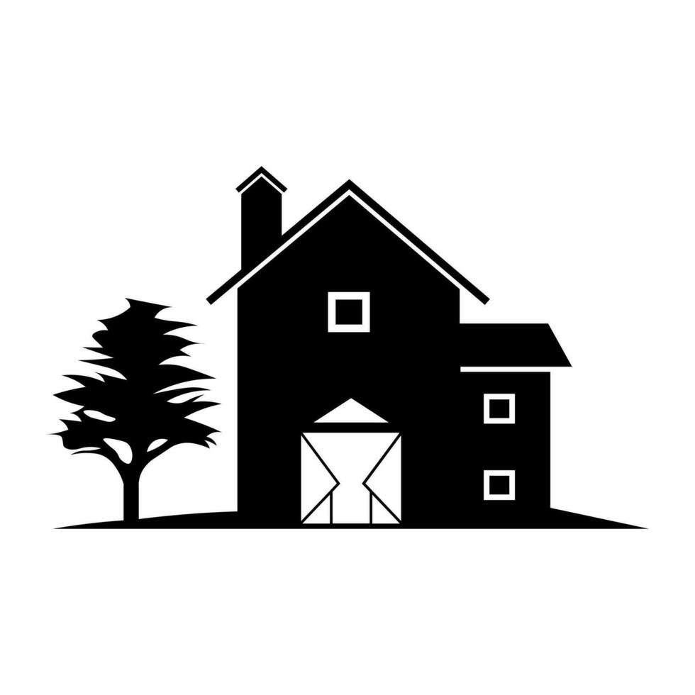 Farmhouse black vector icon isolated on white background