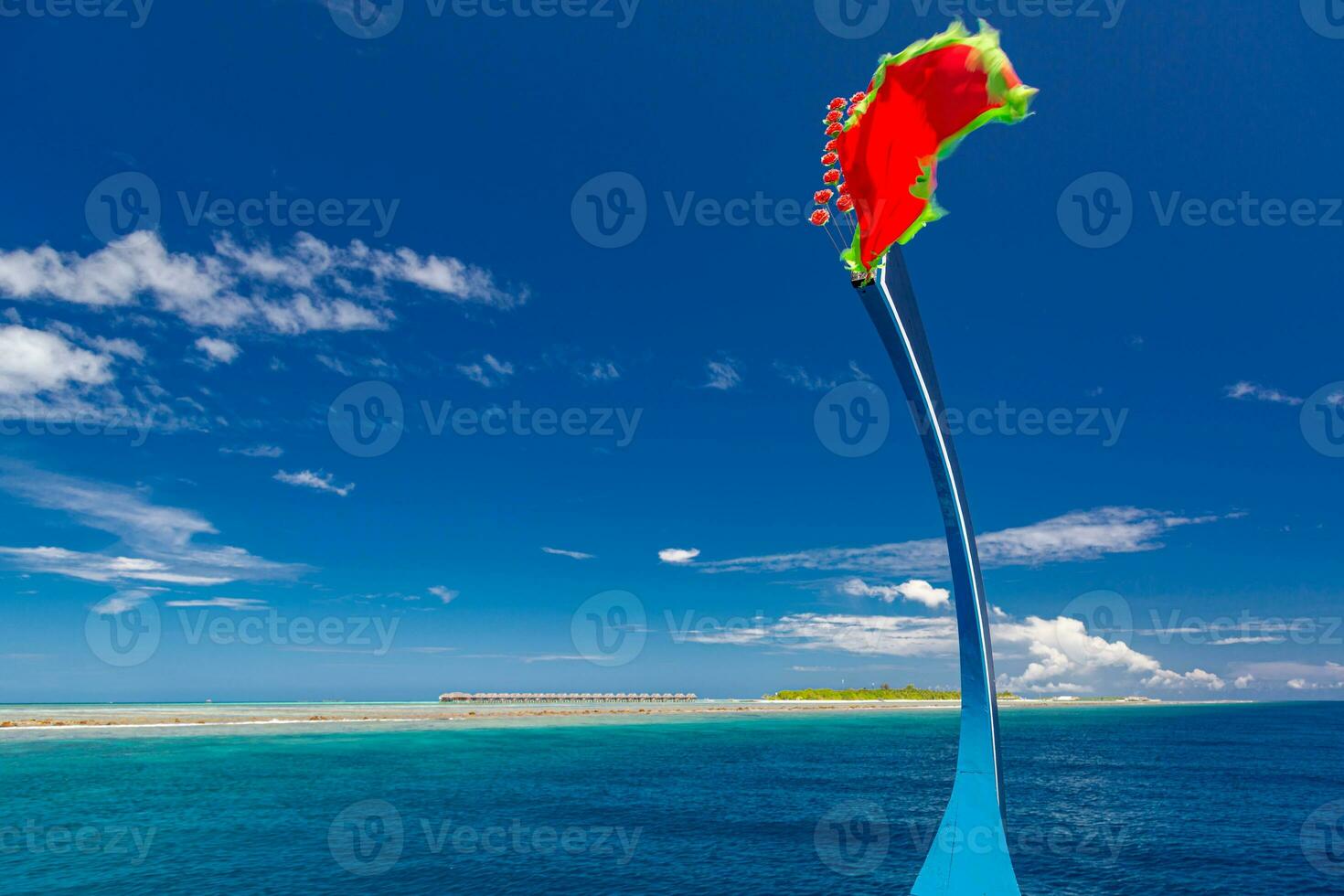 Beautiful tropical sea, view from boat. Wide angle shot of front of the boat in summer time. photo