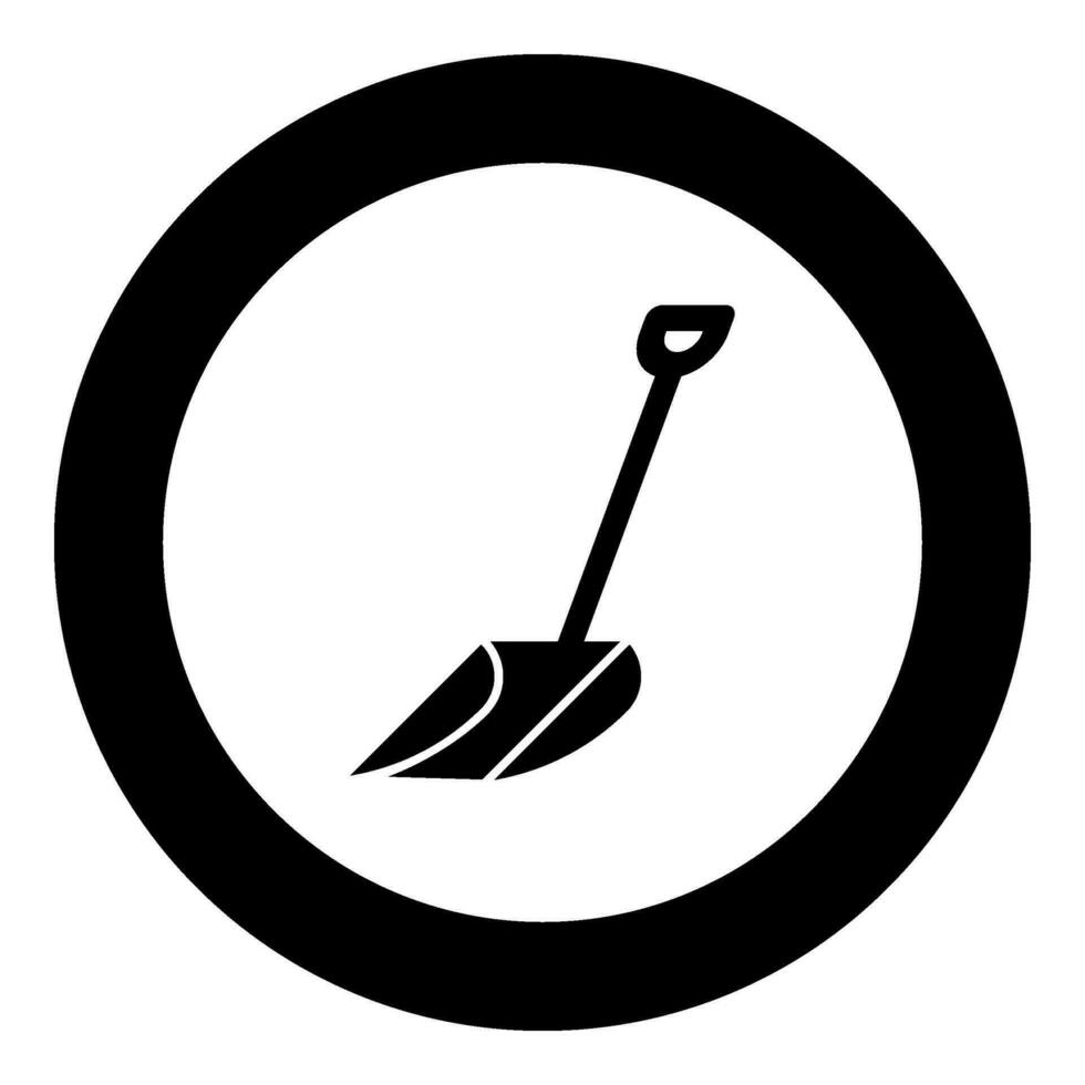 Winter snow shovel clearing icon in circle round black color vector illustration image solid outline style