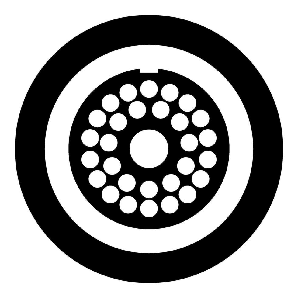 Grate for meat grinder plate mincer device for growing shallow of meat lattice sieve icon in circle round black color vector illustration image solid outline style
