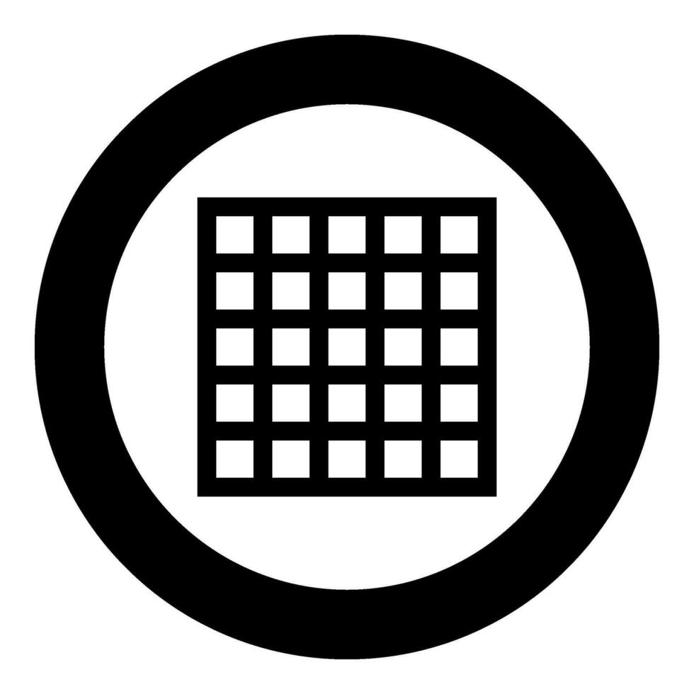 Grating grate lattice trellis net mesh BBQ grill grilling surface square shape icon in circle round black color vector illustration image solid outline style