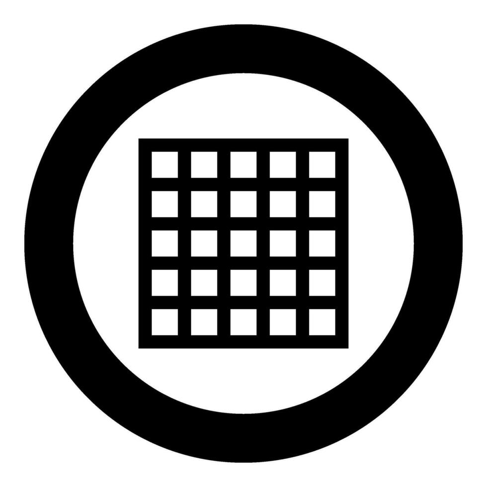 Grating grate lattice trellis net mesh BBQ grill grilling surface square shape icon in circle round black color vector illustration image solid outline style