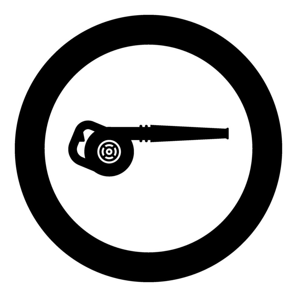 Gas blower air garden equipment petrol sweeping leaves device gasoline blast landscaper operating icon in circle round black color vector illustration image solid outline style