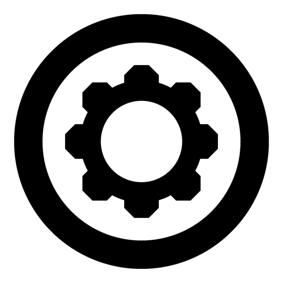 Gear cogwheel icon in circle round black color vector illustration image solid outline style