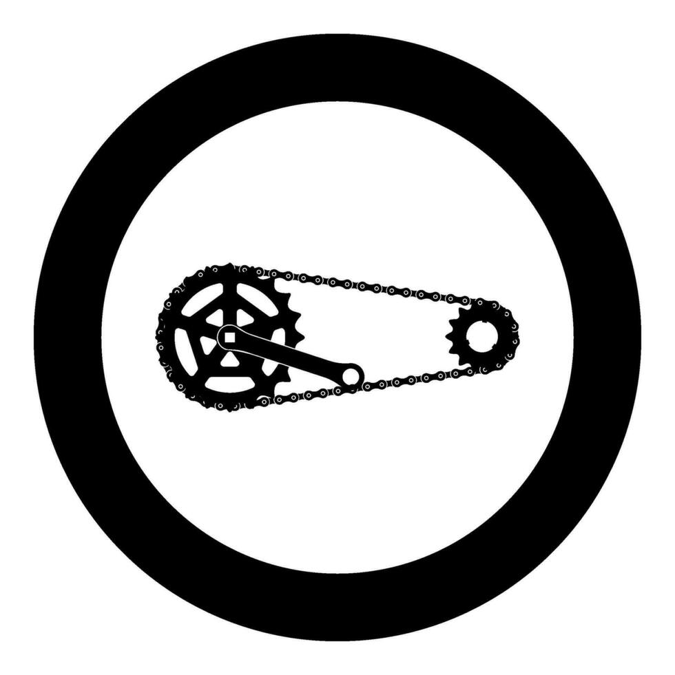 Chain bicycle link bike motorcycle two element crankset cogwheel sprocket crank length with gear for bicycle cassette system bike icon in circle round black color vector illustration image solid