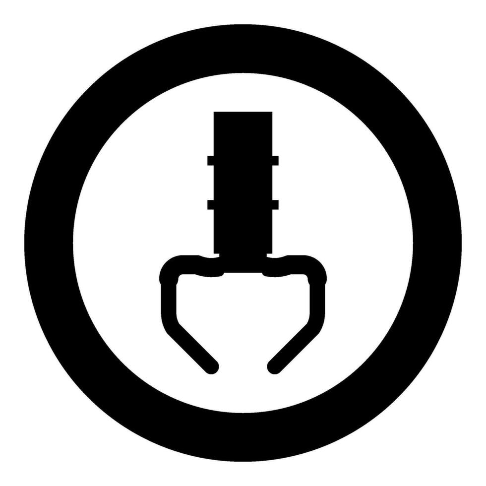 Prize toy manipulator iron hook crane claw picker icon in circle round black color vector illustration image solid outline style