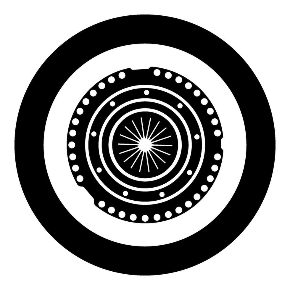 Car clutch basket cover cohesion transmission auto part plate kit repair service icon in circle round black color vector illustration image solid outline style