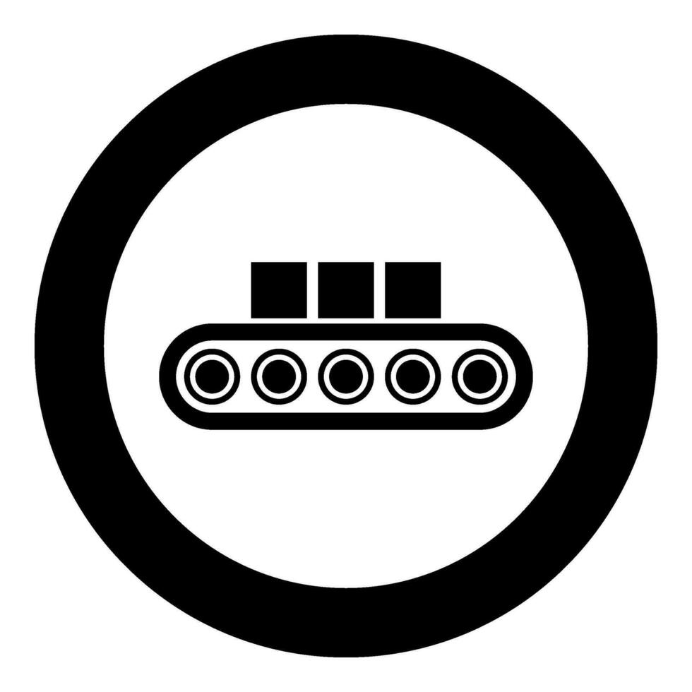 Conveyor belt airport tape baggage passengers luggage box production line automated manufacturing icon in circle round black color vector illustration image solid outline style