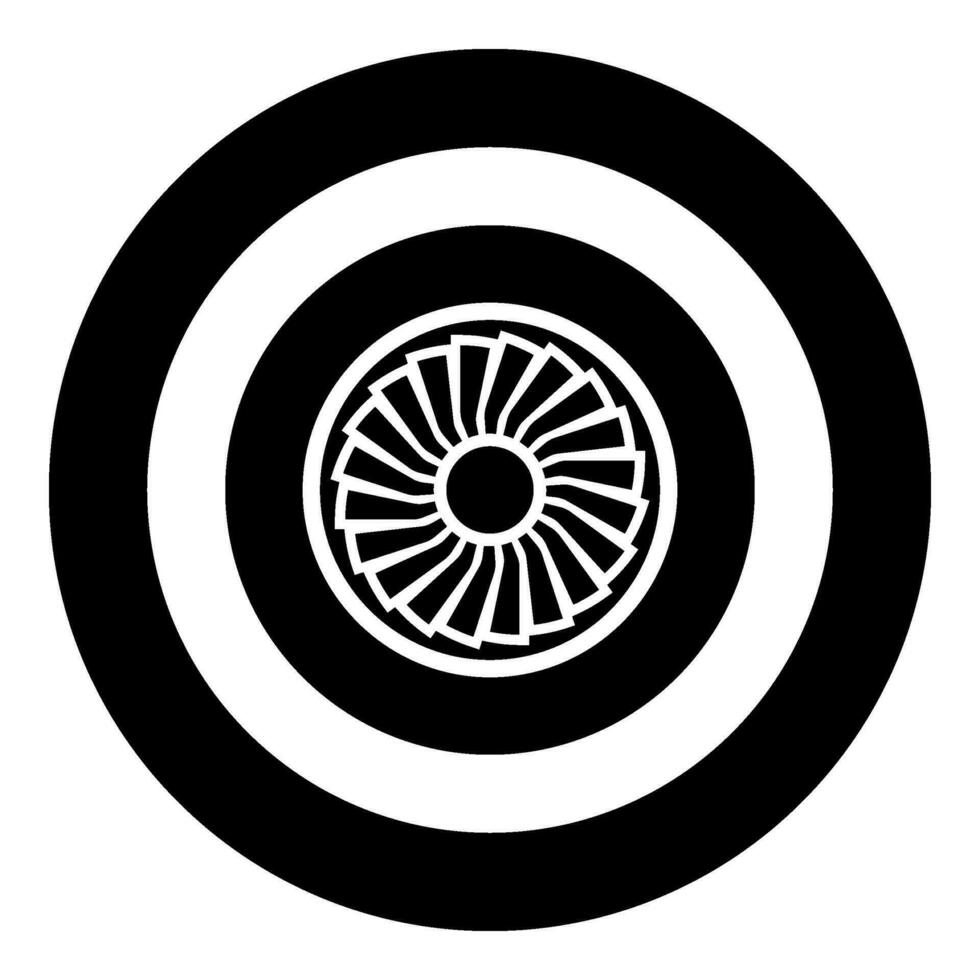 turbina avión turbomáquina chorro motor aeronave motor ventilador avión icono en circulo redondo negro color vector ilustración imagen sólido contorno estilo