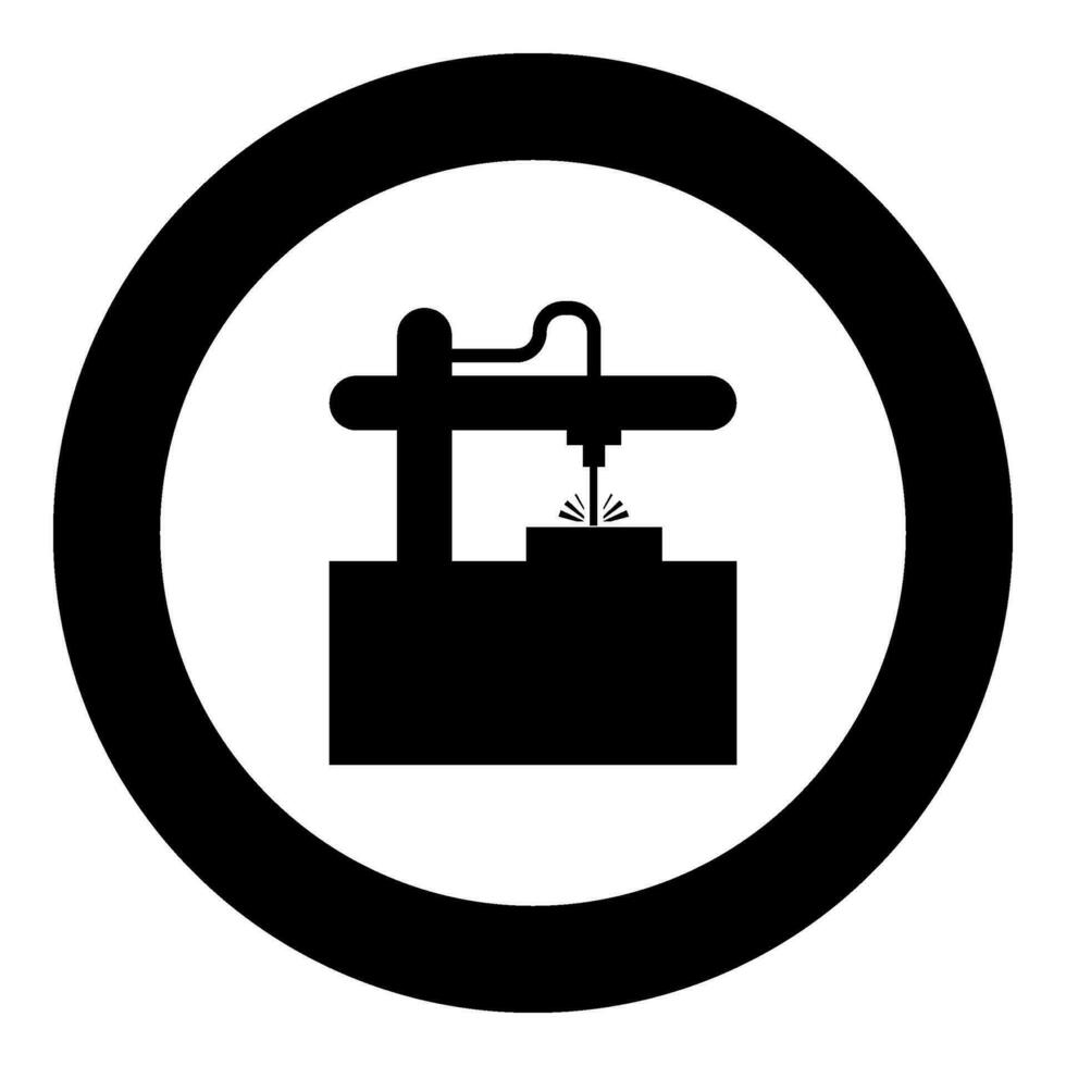 Laser CNC machine for engraving device equipment for cutting use beam icon in circle round black color vector illustration image solid outline style
