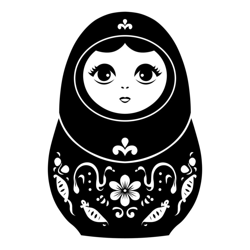 Matryoshka doll black vector icon isolated on white background