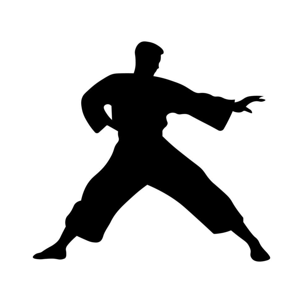 Kung fu black vector silhouette isolated on white background