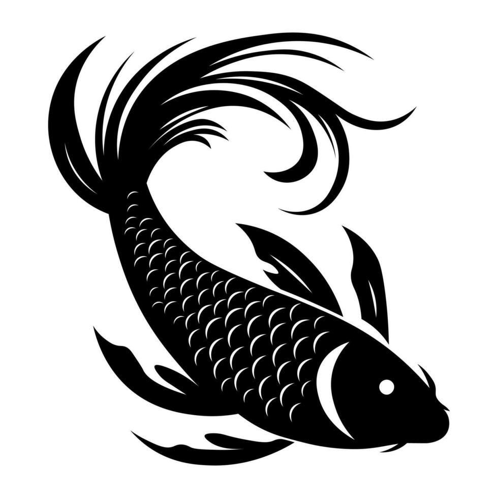 Koi fish black vector icon isolated on white background