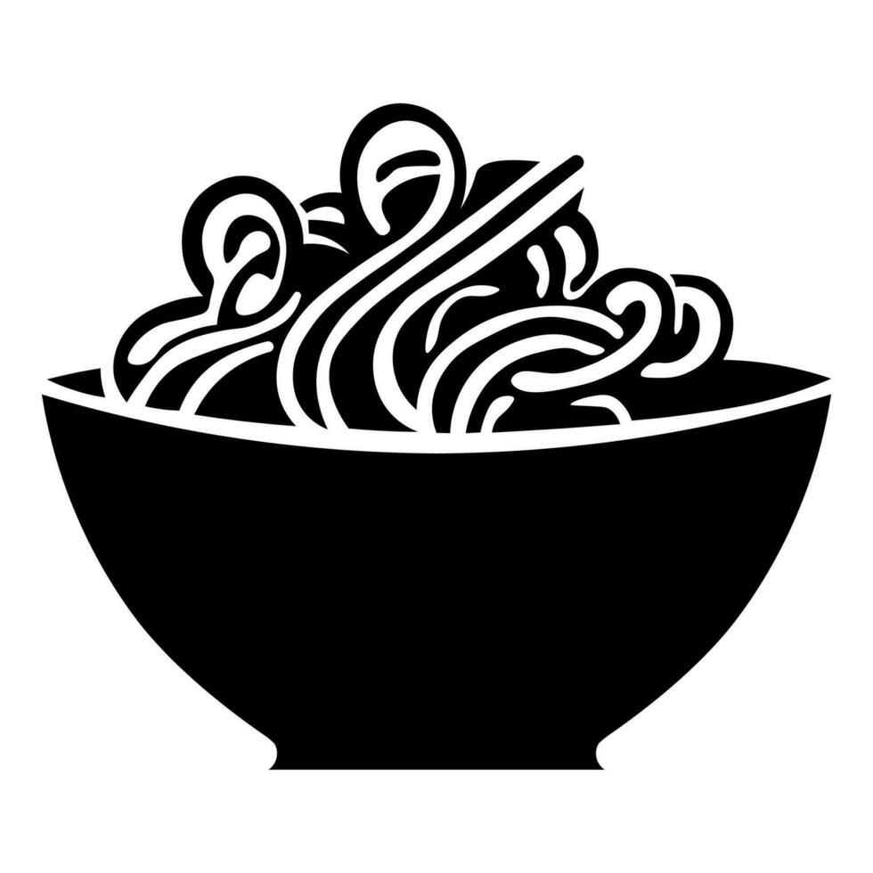 Noodles black vector icon isolated on white background