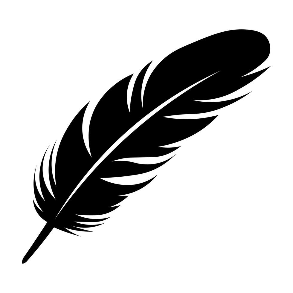 Feather black vector icon isolated on white background