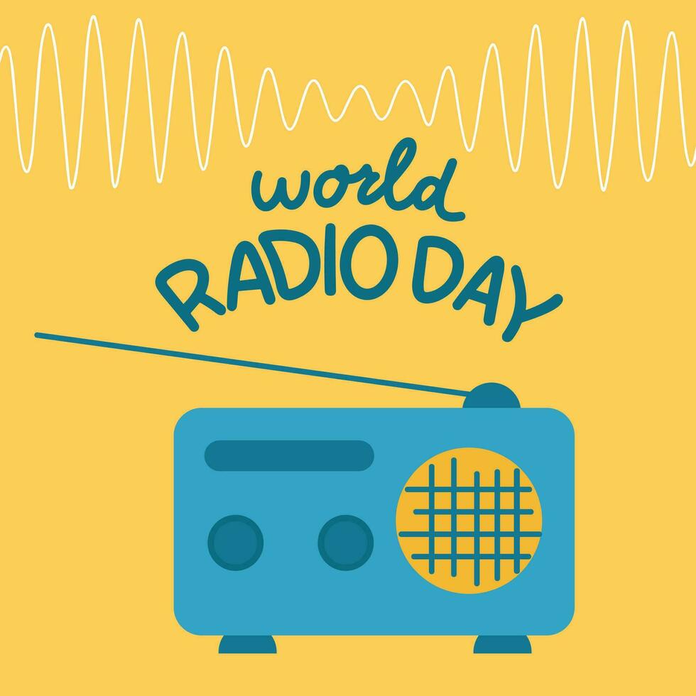 Inscription World Radio Day. Handwriting lettering World Radio Day concept text banner. Hand drawn vector art.