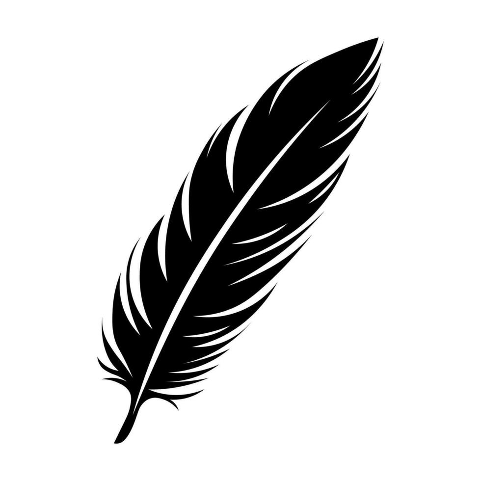 Feather black vector icon isolated on white background