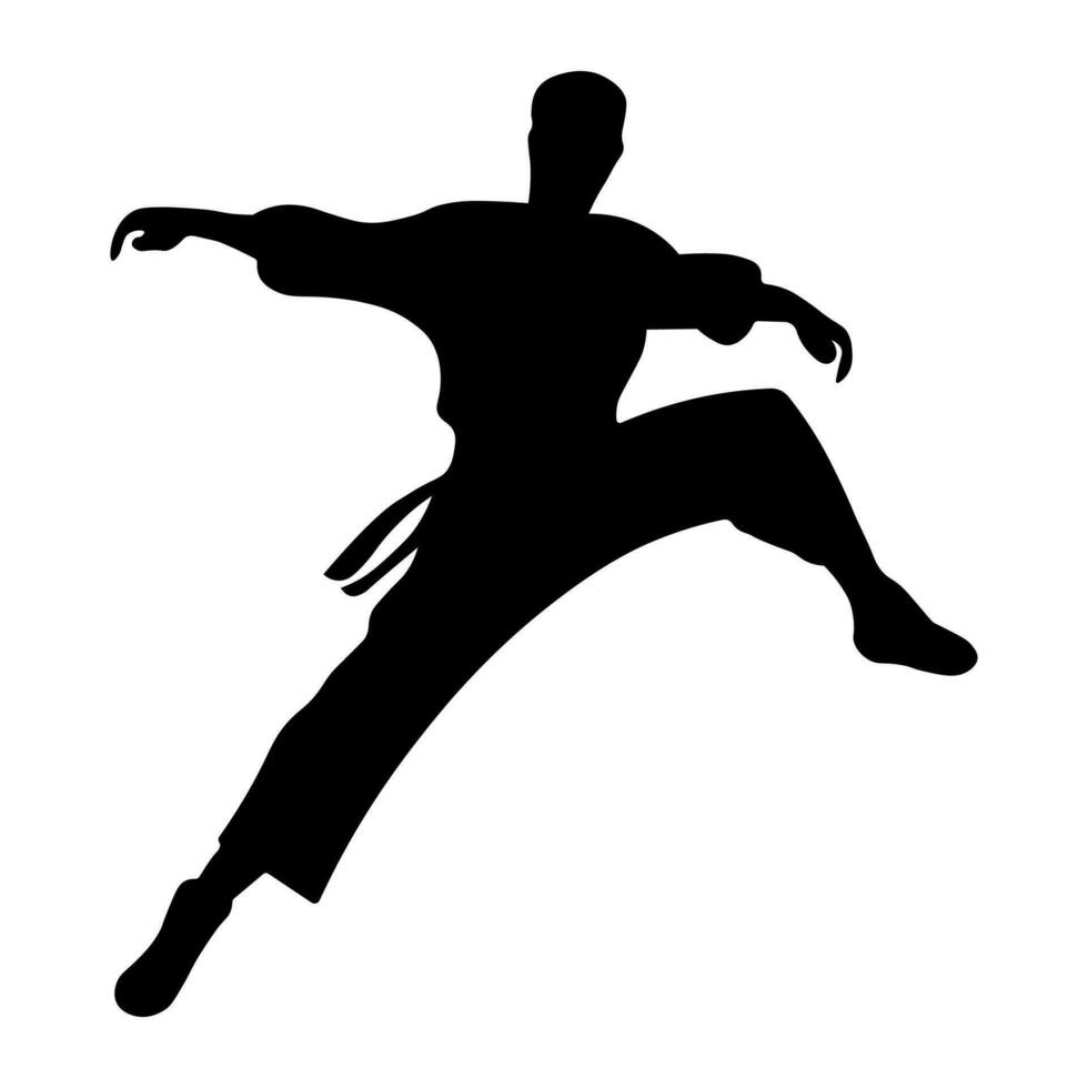 Kung fu black vector silhouette isolated on white background