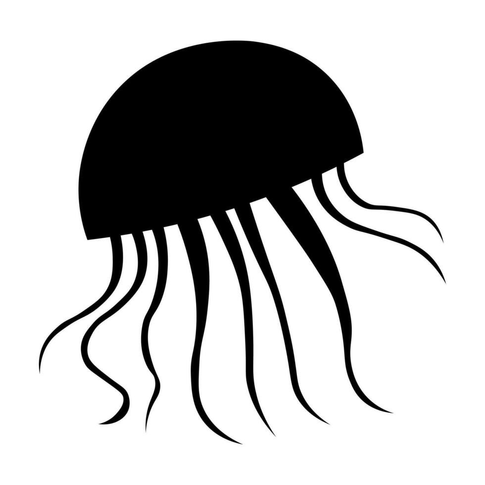 Jellyfish black vector icon isolated on white background