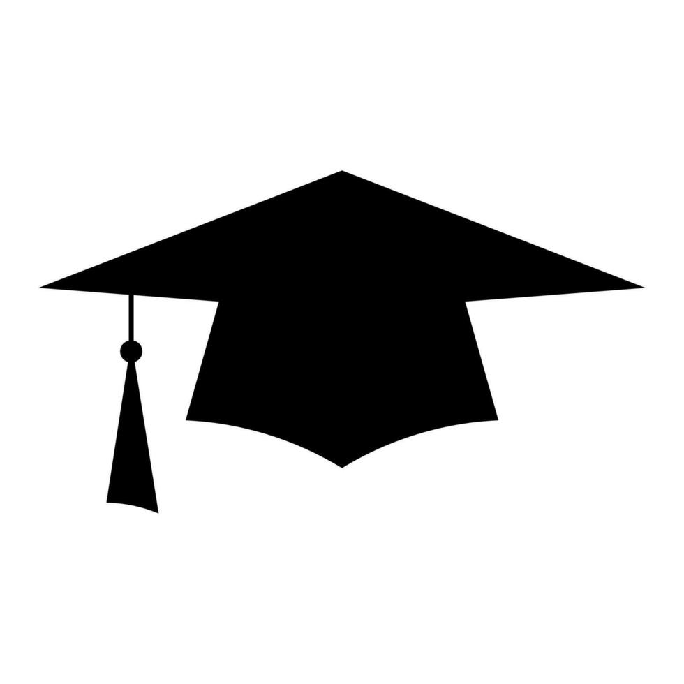 Graduation hat black vector icon isolated on white background