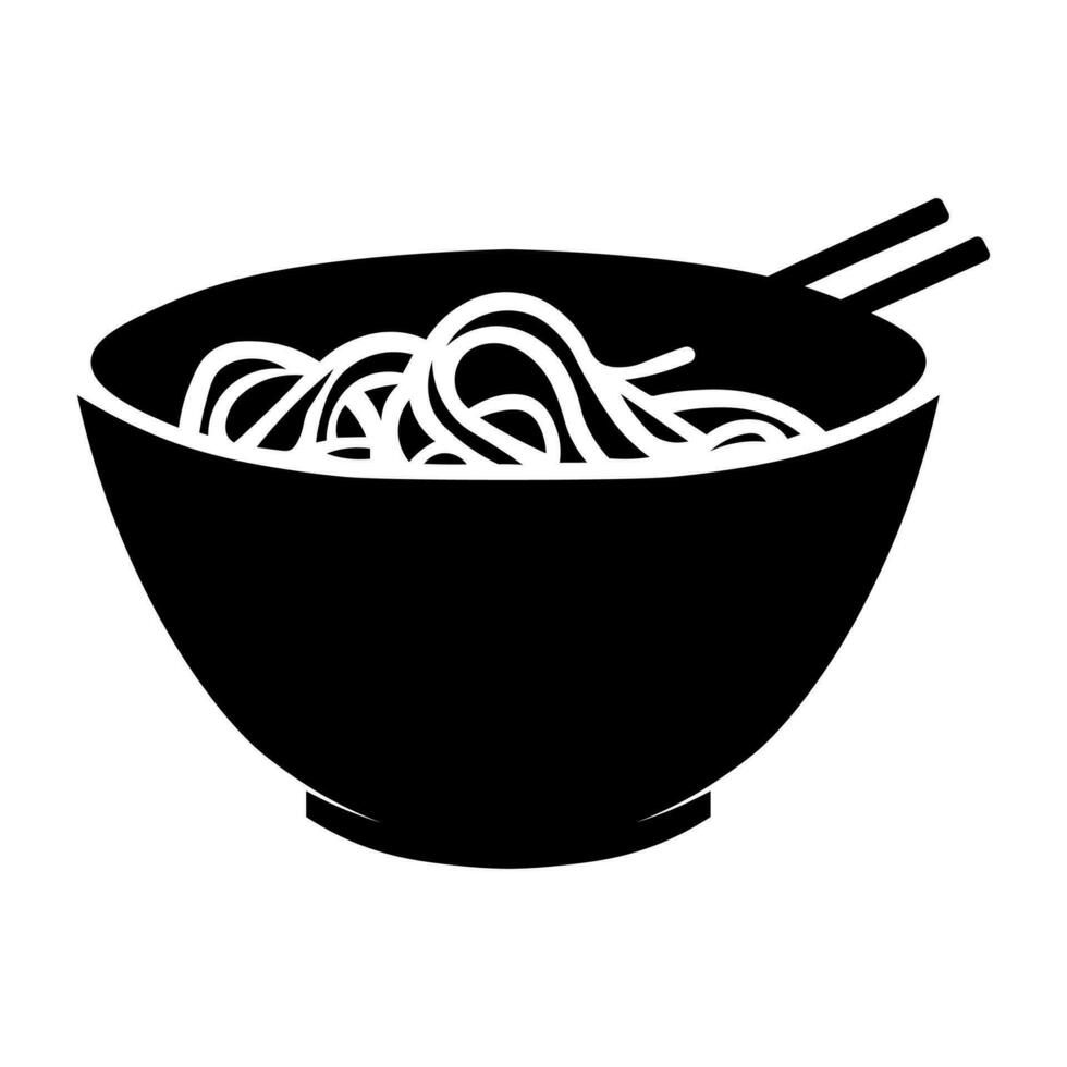 Noodles black vector icon isolated on white background