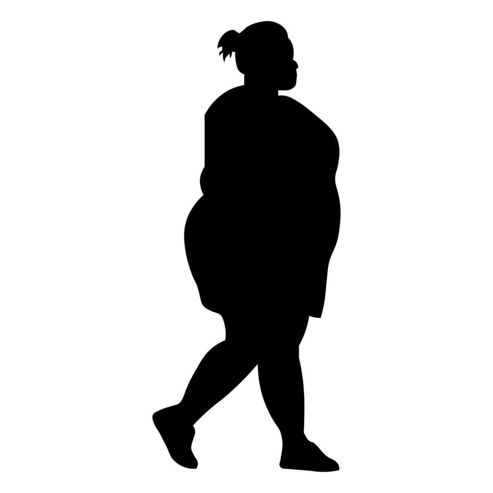 Plus size woman black vector silhouette isolated on white background