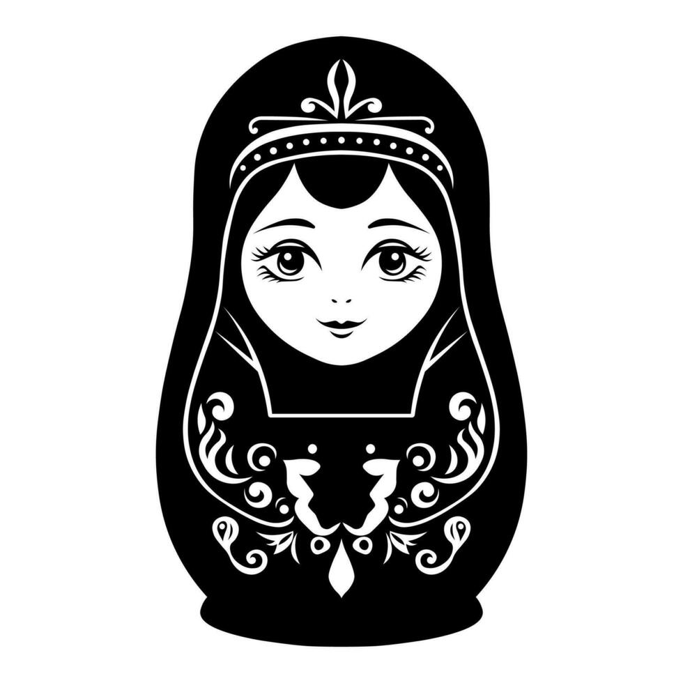 Matryoshka doll black vector icon isolated on white background