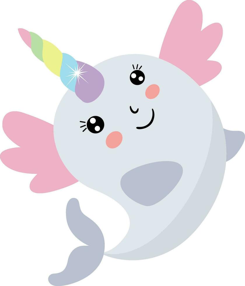 Happy unicorn whale with wings vector
